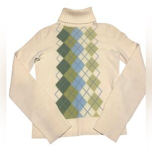 Express Y2K Argyle Turtleneck Sweater 100% Cashmere Preppy Y2K Size Small